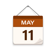 May 11, Calendar icon with shadow. Day, month. Meeting appointment time. Event schedule date. Flat vector illustration. 