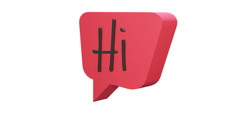 Png 3d render bubble chat with red color and text hi