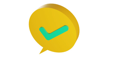 Png 3d render bubble chat with yellow color, round shape, and ceklist mark