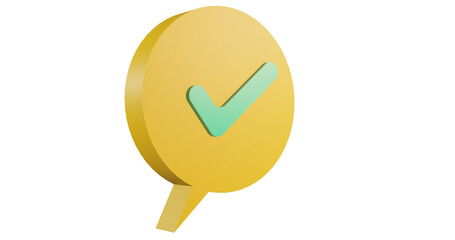 Png 3d render bubble chat with yellow color, round shape, and ceklist mark