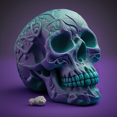 3D artificial model of the human skull in plasticine sample for art and biology students. Realistic human skull. 3D realistic illustration. Based on Generative AI