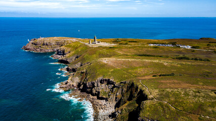 Cliffs At Atlantic Coast With Ancient Lighthouse At Cap Frehel In Brittany, France; Phare du Cap...