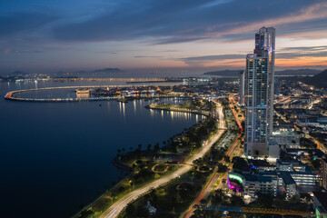 Fototapeta premium Panama City Panama, City Skyline, Avenida Balboa, Panama Canal