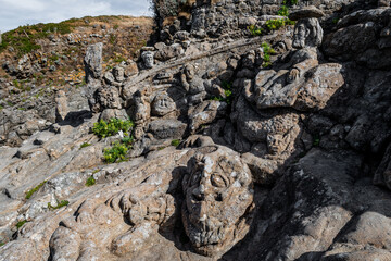 Ancient Stone Sculptures At Sculptured Rocks In Rotheneuf At The Atlantic Coast Near Saint Malo In Brittany, France
