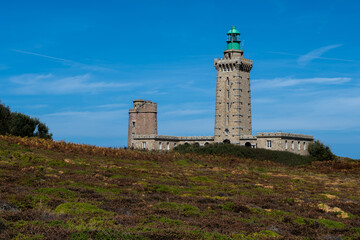 Fototapeta na wymiar Ancient Lighthouse At Cap Frehel At The Atlantice Coast in Brittany, France; Phare du Cap Frehel
