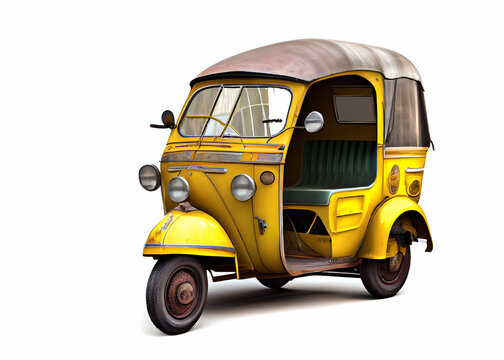 recommend clip art: Vintage tuk-tuk isolated on white background, AI-Generated image