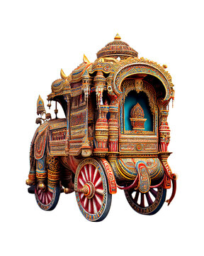 Illustration of the traditional Indian chariot isolated on empty background, AI Generated image.