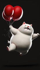 Fat cat flies balloons created with generative AI technology