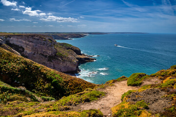 Fototapeta na wymiar Spectacular Cliffs At Atlantic Coast Of Cap Frehel In Brittany, France