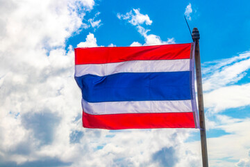 Thailand flag on boat tour Phang Nga Bay Krabi Thailand.