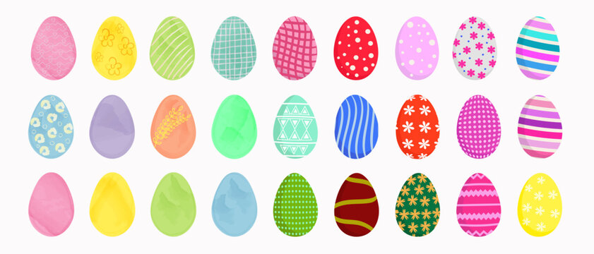 Easter eggs set, watercolor, abstract. Concept for Easter for cards, banners, flyers. Decoration for Easter.