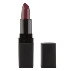 Open lipstick in a black case on a white background