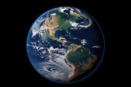 USA, North and South America, and the Blue Planet Earth as seen from space. The components of this image were provided by NASA. Global World isolated on a white background, photo realistic with clippi