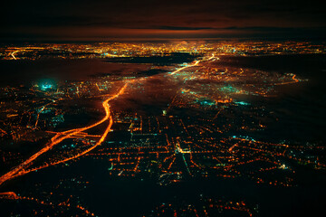 Aerial view of the city lights, Moscow