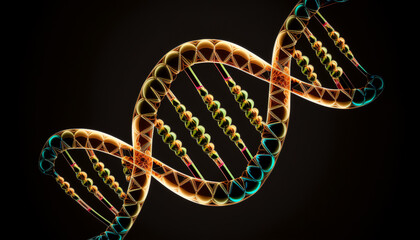 High tech DNA stain on a dark background. Generative AI.