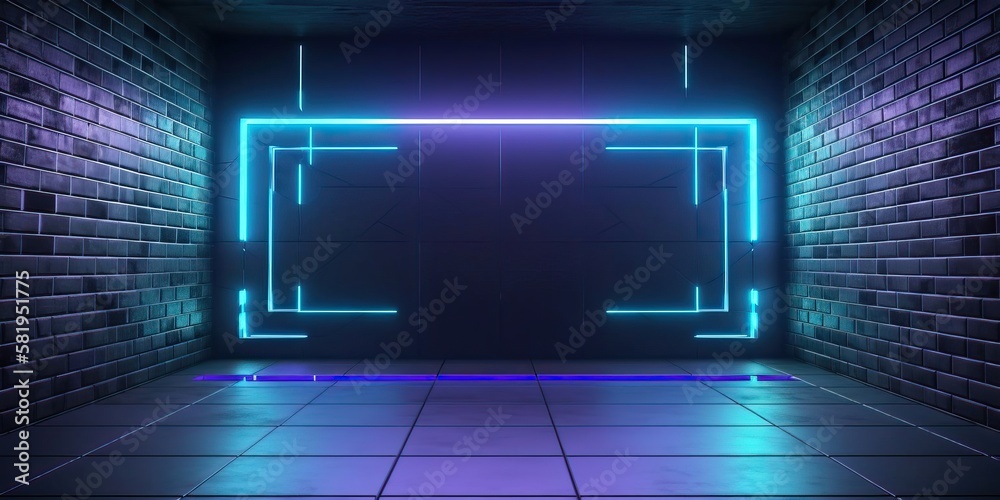 Wall mural 4k resolution or higher, lights blue purple glowing lights on dark empty grunge concrete room backgr