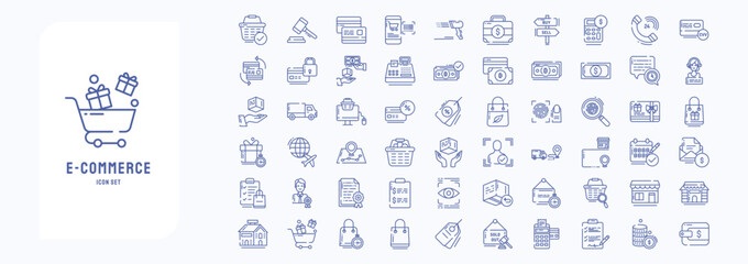 Fototapeta na wymiar e-commerce and digital marketing icon set including icons like Auction, Bank, Currency, Discount and more