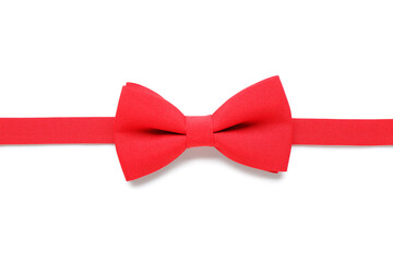 Stylish red bow tie isolated on white background, closeup