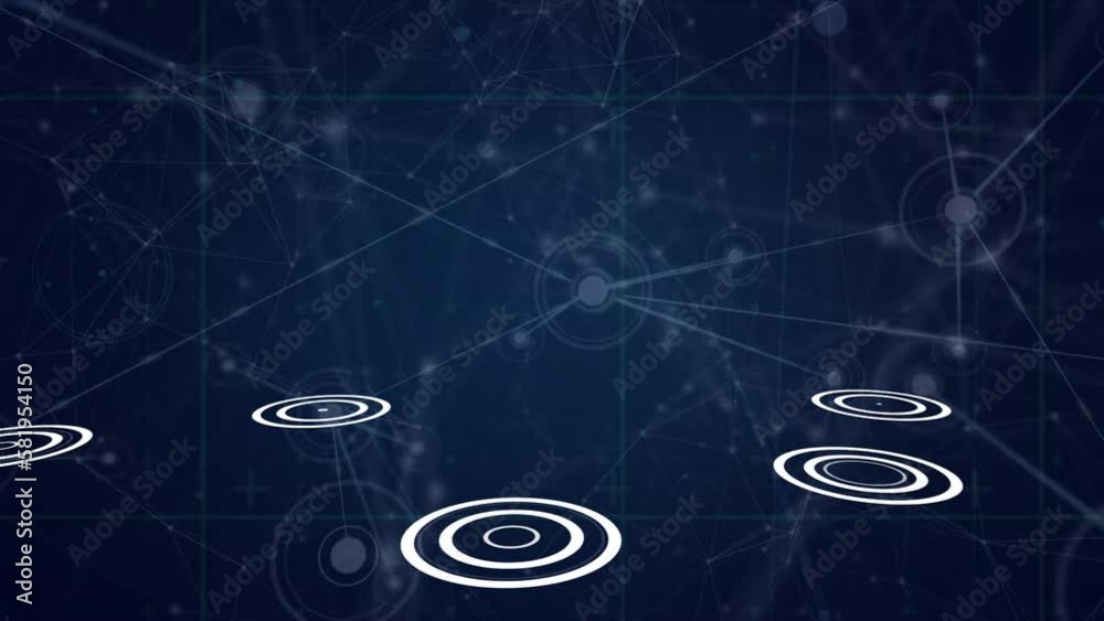 Poster animation of circles connected with lines over abstract shape over connected dots