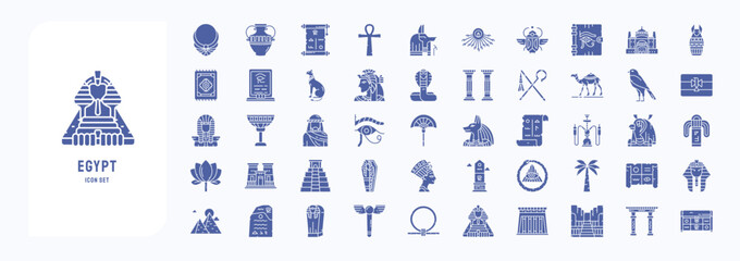 Egyptian icon set including icons like Accessories, Mummy, Cat, Eagle and more