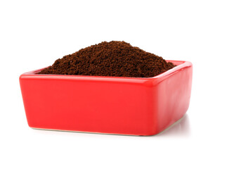 Bowl with coffee powder isolated on white background