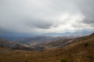 Fototapeta na wymiar Vardenyats high mountain Pass (Selim Pass) is One of the most beautiful ways in Armenia