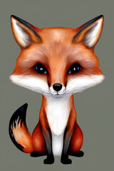 Obraz premium red fox cartoon. Postcard. generative AI