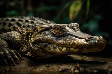 Fototapeta premium The Melanosuchus, or Black Caiman The Orinoco crocodile is severely endangered in Niger. largest predator in the ecosystem of the Amazon. Brazilian nature photo of a wildlife. Theme of animals