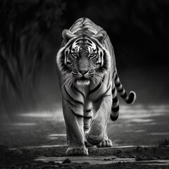 Laufender Tiger in schwarz weiß (Erstellt durch KI-Tool)