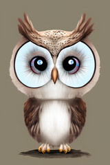 Fototapeta premium Wildlife drawing of a brown wood owl. Postcard. generative AI