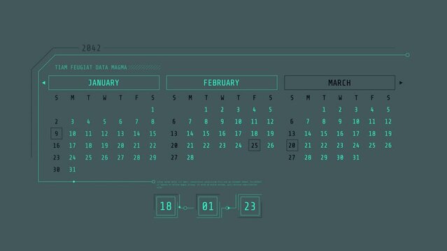 Animation of the calendar in HUD style.