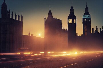 Fototapeta na wymiar Big Ben Clock Tower and London Bus. Generative AI