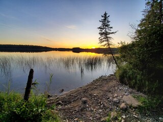 Sunset over lake reflection