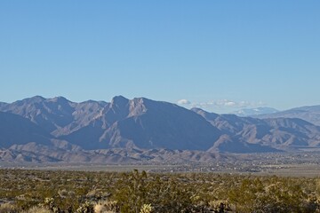 Rugged mountains rise above the desert valleys of Anza Borrego Desert State Park in San Diego...