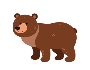 Obraz na płótnie Canvas Wild forest animal. Colorful sticker with brown grizzly bear. Woodland predator, beast and mammal. Fauna and biodiversity. Cartoon flat vector illustration isolated on white background