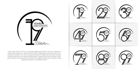 set of anniversary logotype black color with black swoosh for special celebration event