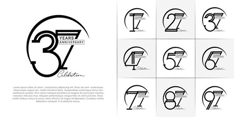 set of anniversary logotype black color with black swoosh for special celebration event