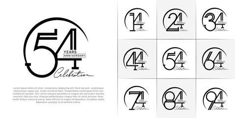 set of anniversary logotype black color with black swoosh for special celebration event