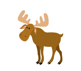 Wild forest animal. Colorful sticker with big horned deer or elk. Funny woodland mammal or herbivore. Tundra dweller. Cartoon flat vector illustration isolated on white background