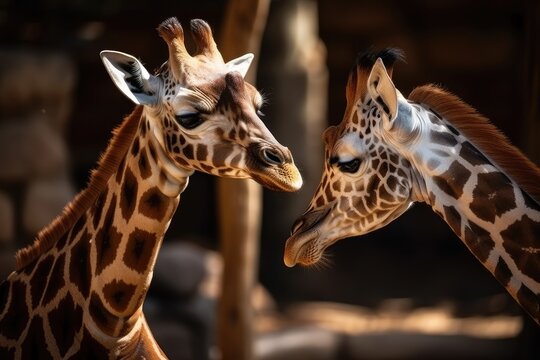 Parent and Child Giraffe Having Fun With Her Young Giraffe. Generative AI