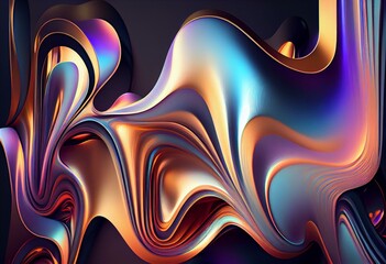 Fluid design twisted shapes holographic 3D abstract background iridescent wallpaper