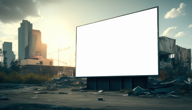 Mockup Large white blank billboard or white promotion poster displayed on the outdoor against, generative ai