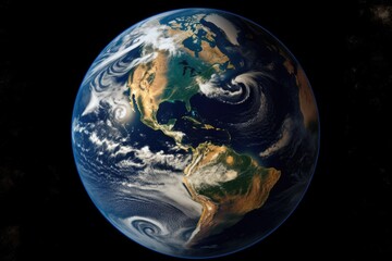The realistic earth surface and world map are seen in this picture of the planet Earth from space. This image's components were provided by NASA and were taken from space. Generative AI