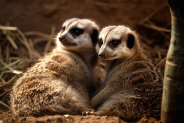Meerkats cuddling up to one other like a sweet couple. Generative AI