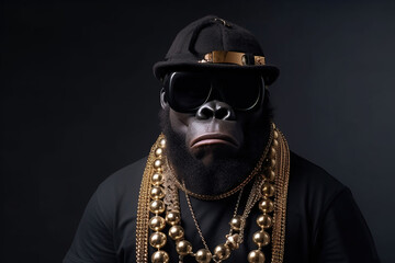 Cool monkey gorilla Gangsta rapper in sunglasses. generated sketch art. generative AI - obrazy, fototapety, plakaty