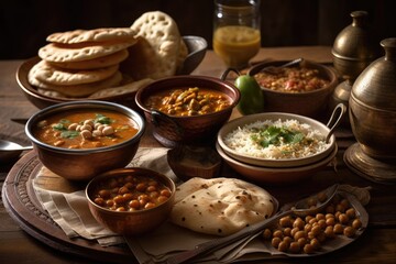 Indian and Pakistani food, including naan channa. Generative AI