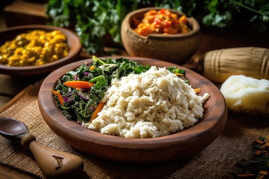 Ugali, fish, and greens are typical foods from East Africa. Generative AI
