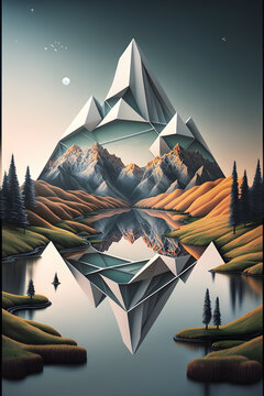 geometric landscape with mountains views