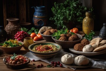 Obraz na płótnie Canvas high definition Lebanese food with decorations. Generative AI
