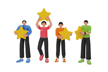 Happy business team, colleagues rejoicing success, achievement, victory, progress at work together. Good successful teamwork concept. 3D Cartoon Character. 3D Illustration